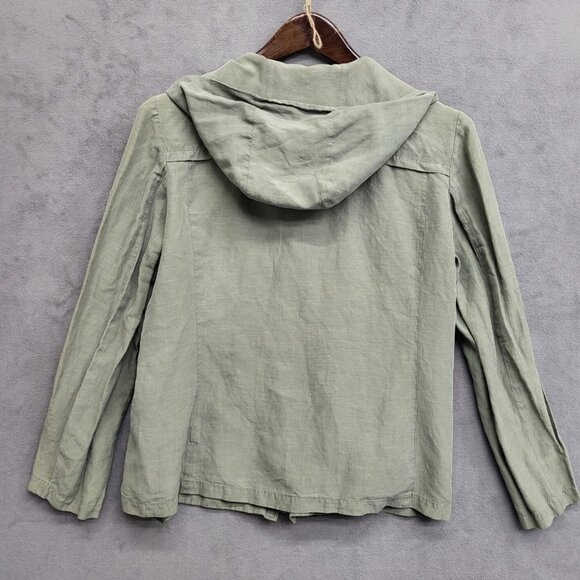 August Silk Linen Silk Jacket Women's Size 10‎ Green Hooded Zip Up Lightweight - Picture 3 of 6